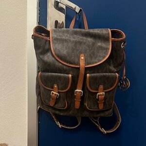 Michael Kors Dark Brown Backpack with Tan Accents